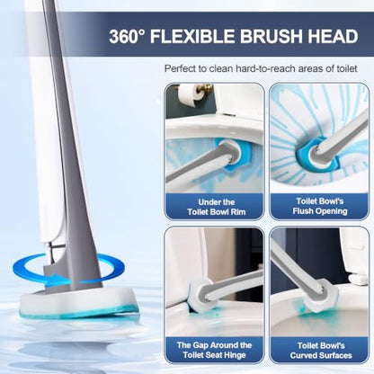 Disposable Toilet Brush with 32 Refills and Wall-Mounted Holder Set