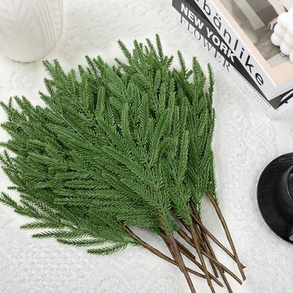 12 Pcs 18 Inch Real Touch Norfolk Pine Christmas Stems - Fake Holiday Greenery