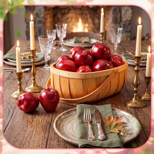 Fake Red Apples with Bamboo Basket - Fall Farmhouse Decor Set of 12