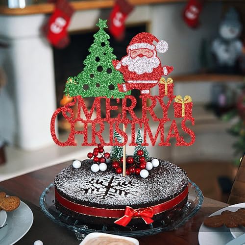 Christmas Cake Topper Santa Snowflake Red 3 - Holiday Party Decorations