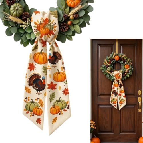 Fall Thanksgiving Wreath Sash - Seasonal Front Door Decor, 1 Piece