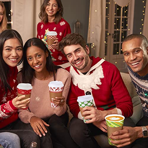 30 Sets Christmas Disposable Coffee Cups with Lids & Sleeves 16 oz - Fresh