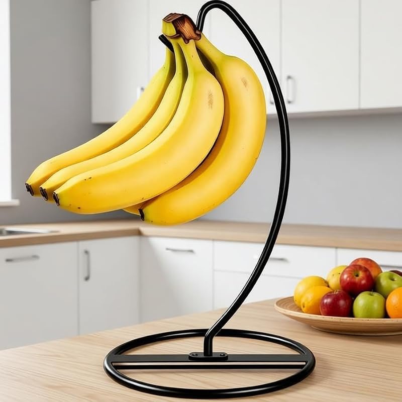 Black Banana Holder Stand - Heavy Duty Rustproof Fruit Hook for Kitchen Countertop Organization