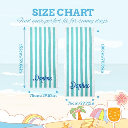 Personalized Embroidered Striped Beach Towel for Adults Kids - 2 Sizes
