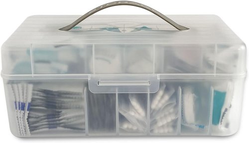 Large Bandage Organizer - 2-Tier Plastic Storage Container with Lid for Home & Office Use