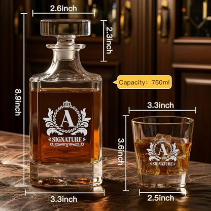 Personalized Whiskey Decanter Set with 2 Glasses S - Custom Engraved Spirits Gift