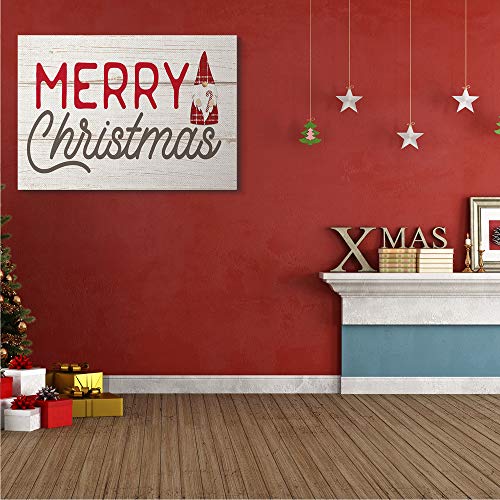 Merry Christmas Gnome Canvas Wall Art - 48 x 36 Inches, Rustic Holiday Decor, Made in USA