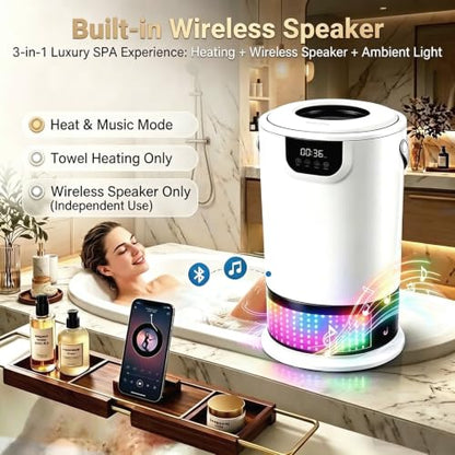 White Towel Warmer Bucket with Wireless Speaker - Fast Heating Bathroom Accessory