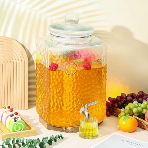 5 Gallon Glass Drink Dispenser with Spigot for Parties - Hammered Design