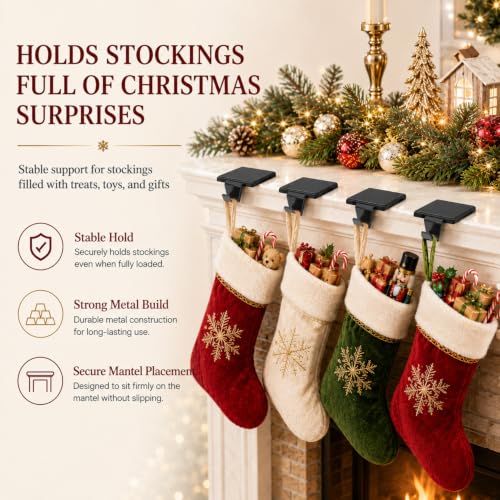 Black Christmas Stocking Holders Set of 6 Mantle Hooks Heavy Duty Supports