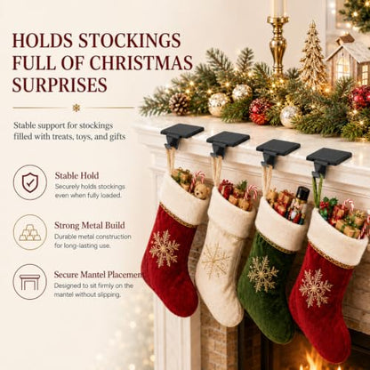 Black Christmas Stocking Holders Set of 6 Mantle Hooks Heavy Duty Supports