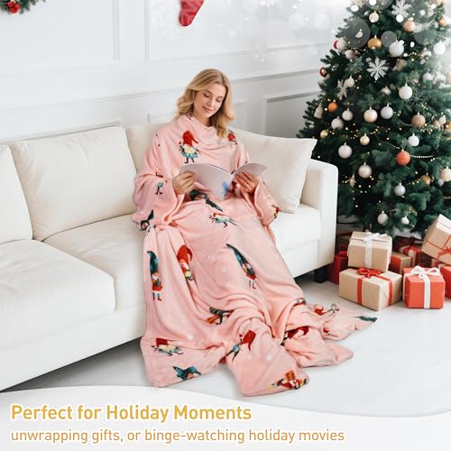 Adult Wearable Blanket with Sleeves & Foot Pocket - Fleece Christmas Dwarfs Variation