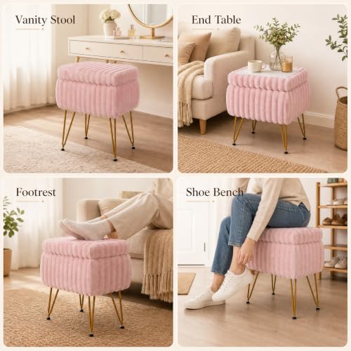 GIANTEX Vanity Stool Chair with Storage & Reversible Lid - Pink (Variation 1)