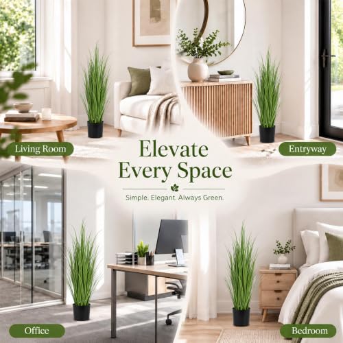 Artificial Tall Pampas Grass Plants in Pots - Indoor Outdoor Decor Set of 6
