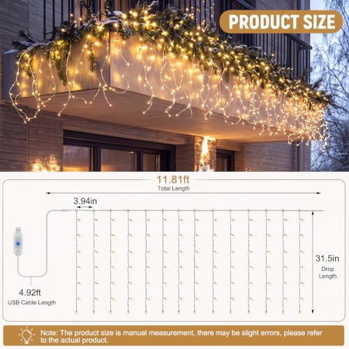 Staircase Curtain Lights 23.6ft with 576 LEDs, 8 Modes, USB & 110V Compatible