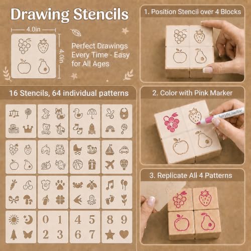 Baby Shower Decor Blocks Set with 50 Wooden Blocks & Markers - Classic