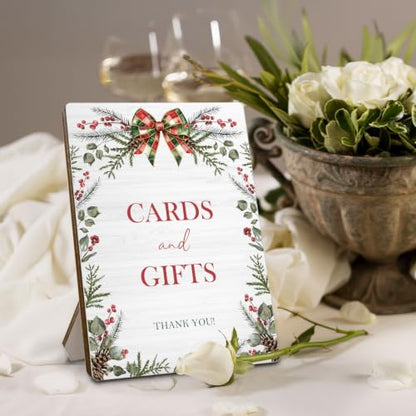 Wedding Floral Bar Sign - Red Bow Christmas Wedding Wooden Stand 5x7 Inch - Wedding & Celebration Decor