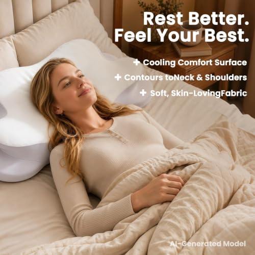 Ergonomic Memory Foam Cervical Pillow for Side Back Stomach Sleepers - White