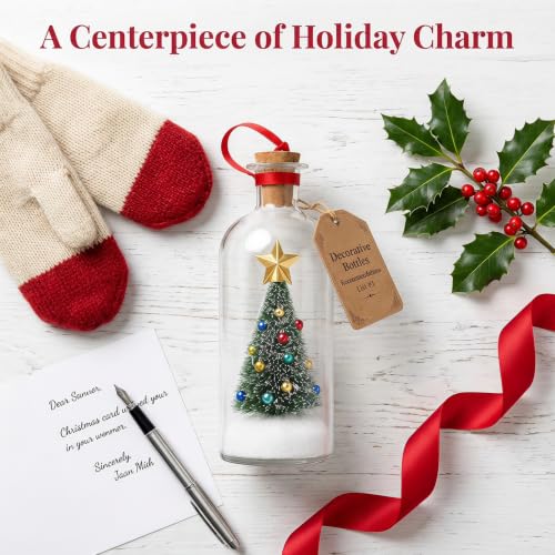 2 Pcs Recordable Christmas Tree in a Bottle Ornament with Snowy Mini Trees - Holiday Keepsake