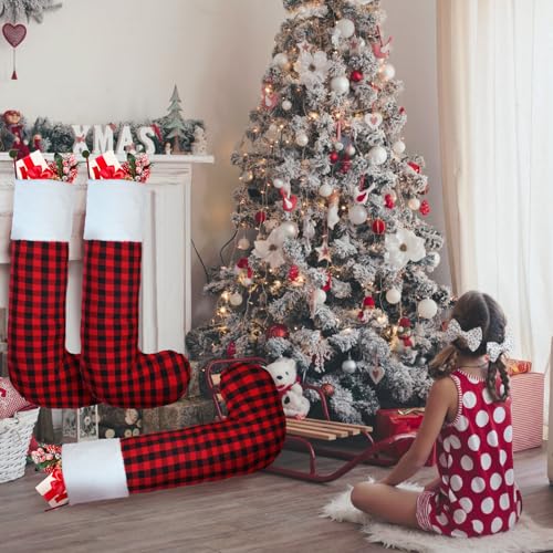 Giant Christmas Stockings Set of 4 - 43 Inch Felt & Buffalo Plaid Holiday Decor