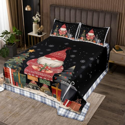 Christmas Queen Bedspread Set with Snowflake & Gnome Design - 3 Piece Kids Bedding, Castle Fairy