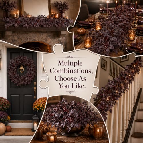 2 Pack 6 Ft Fall Garland for Home Decor, Autumn Leaves and Thanksgiving
