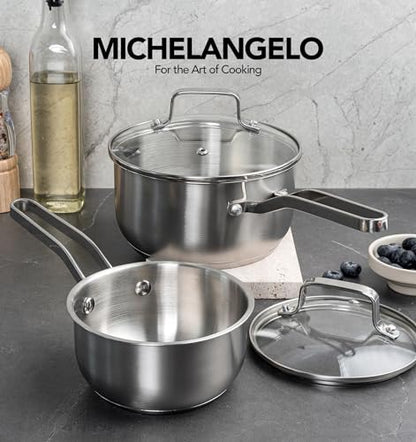 MICHELANGELO Stainless Steel Saucepan Set 1QT & 2QT, Induction Sauce Pan with Lid, Stainless Steel Sauce Pot Set Cooking Pots Set - 4 Pcs