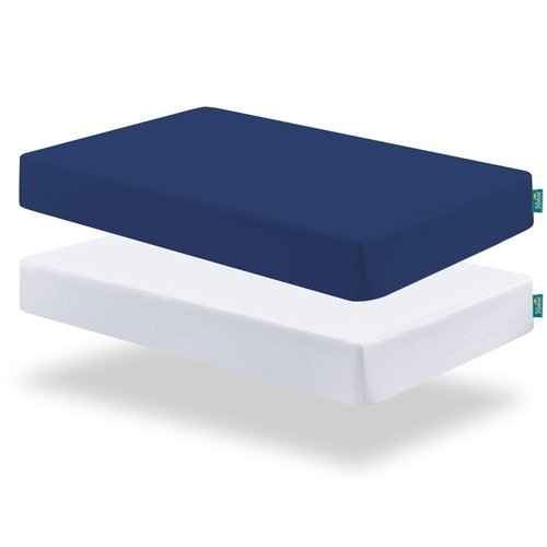 Biloban Pack and Play Sheets - Fitted 2-Pack for Graco Playard | Neutral White & Navy Blue Design