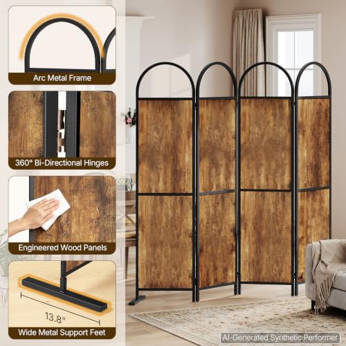 4-Panel Folding Room Divider Screen, 5.6 ft Tall Privacy Screen