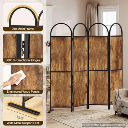 4-Panel Folding Room Divider Screen, 5.6 ft Tall Privacy Screen