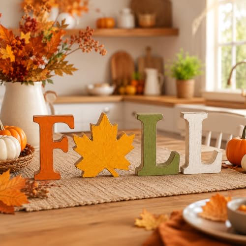 Fall Decorations for Home, 4 PCS Wooden Table Signs - Autumn Letter Blocks - FALL3