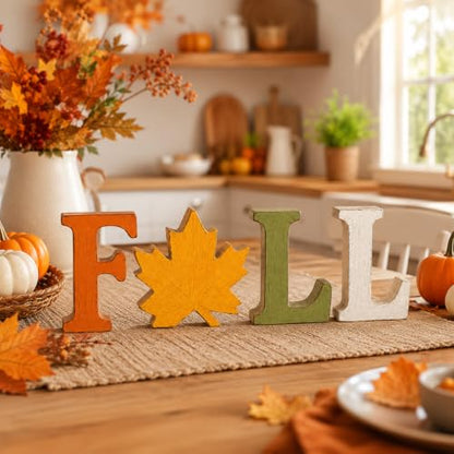 Fall Decorations for Home, 4 PCS Wooden Table Signs - Autumn Letter Blocks - FALL3