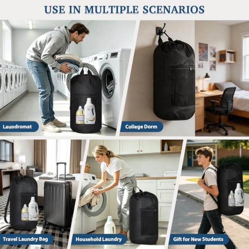 Large Black Laundry Bag for Dorm & Travel - Heavy-Duty Waterproof 13x29 Inches