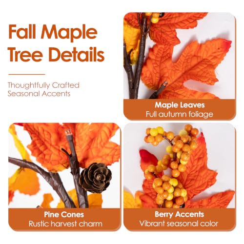 20 Inch Pre-Lit Fall Maple Tree with Pinecone - Battery Operated Autumn Decor with Timer
