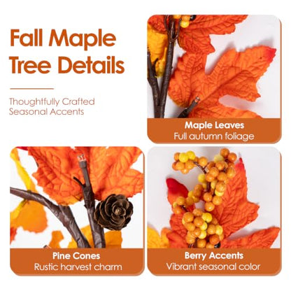 20 Inch Pre-Lit Fall Maple Tree with Pinecone - Battery Operated Autumn Decor with Timer