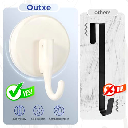 OUTXE Wreath Hanger for Front Door 2 Pack - Upgraded Suction Cup Reef Hook White