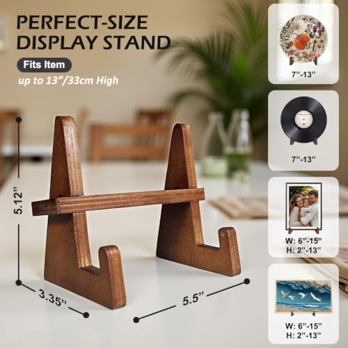 Wooden Display Stand for Plates Photos Art Vinyl Records - Rustic Adjustable Easel