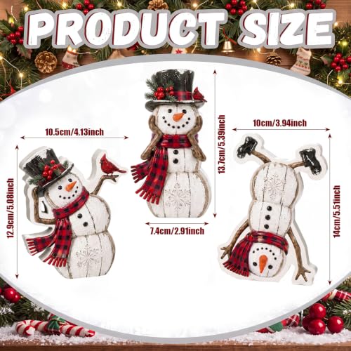 Christmas Snowman Centerpiece Set - Rustic Wooden Holiday Decor, 3 Pieces