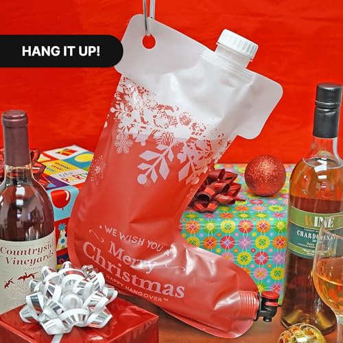 Holiday Stocking Wine Dispenser Bag 2.0 - Festive Drink Holder - Red/White - Variation 1