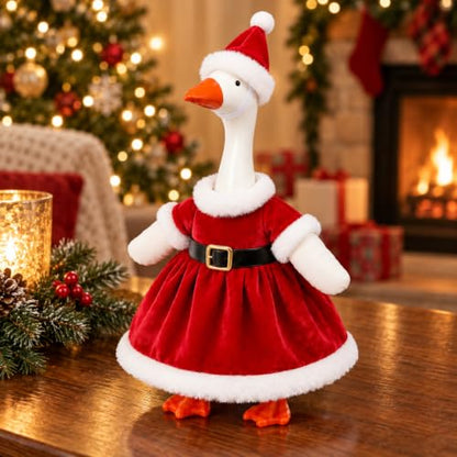 7 Inch Desktop Goose Figurine with Christmas Dress - Funny Mini Desk Decor