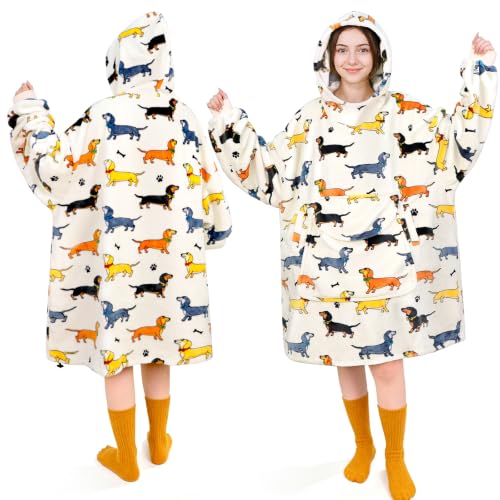 Dachshund Dog Lover Gift Oversized Wearable Blanket Hoodie Adult - Variation of Dachshund / Adult