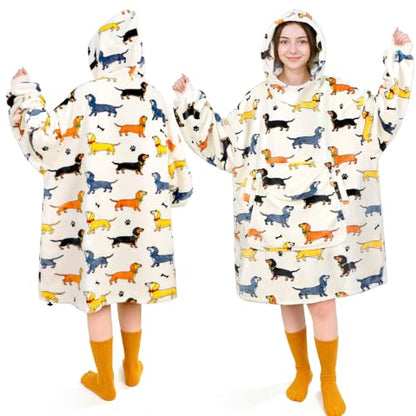 Dachshund Dog Lover Gift Oversized Wearable Blanket Hoodie Adult - Variation of Dachshund / Adult