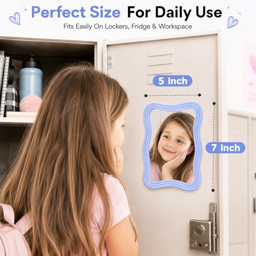 MR.MATE Magnetic Locker Mirror - Small 5x7 Blue Glass Mirror for School Lockers