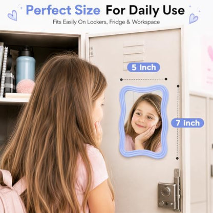 MR.MATE Magnetic Locker Mirror - Small 5x7 Blue Glass Mirror for School Lockers