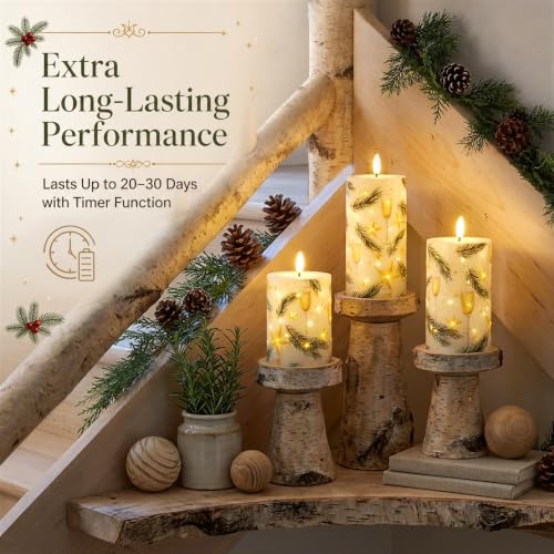 Fiber Optic LED Candle Lights with Remote Control for Christmas Decor - Set of 3