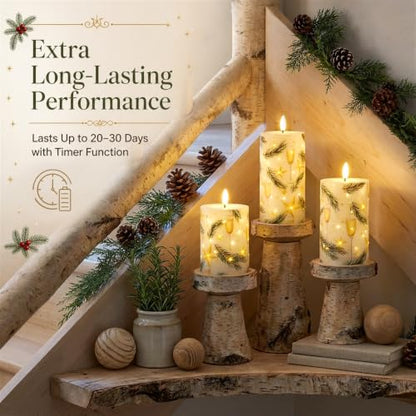 Fiber Optic LED Candle Lights with Remote Control for Christmas Decor - Set of 3