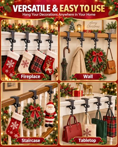 Adjustable Heavy Duty Fireplace Stocking & Garland Hanger - Gold / 4