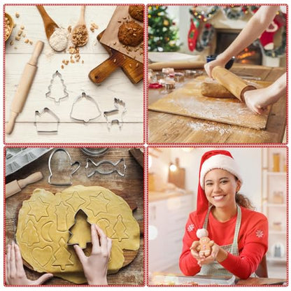 Christmas Baking Gift Set with Mini Wooden Rolling Pins & Cookie Cutters - 12 Piece