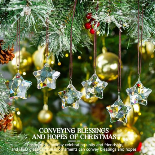 Clear Crystal Star Ornaments - Set of 6 Christmas Hanging Decor