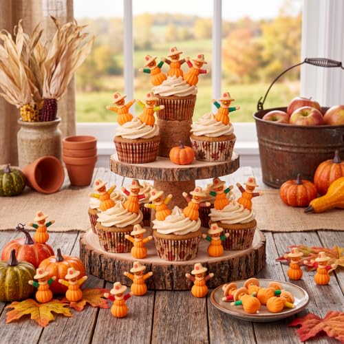 Beeveer 25 Pcs Fall Pumpkin Scarecrow Mini Figurines - Thanksgiving Decor